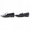 LOUIS VUITTON loafers Square toe with LV Metal logo black leather Women 37.5 Used