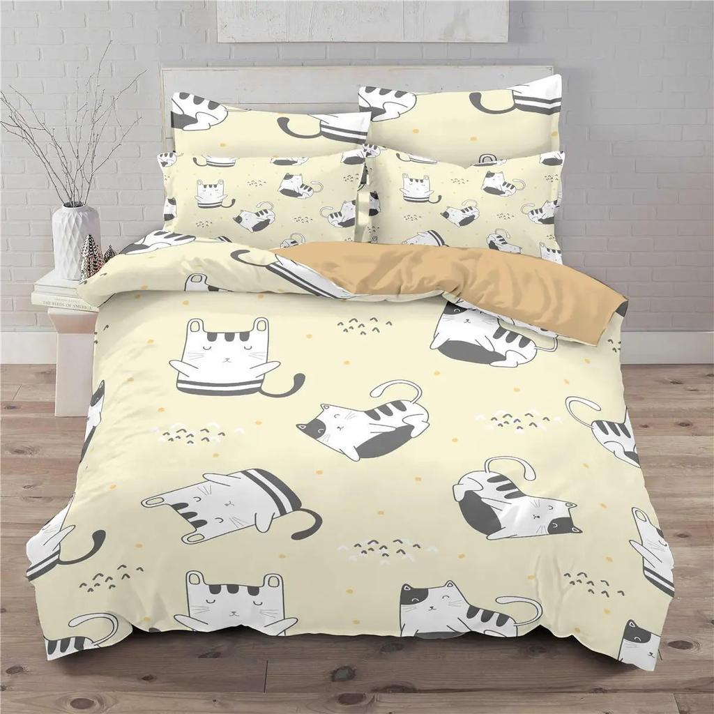 Cat Duvet Cover Cute Kitten Pet Bedding Set Full Queen For Boys Girls Lovely Funny Cats Animal Comforter Cover With 2 Pillowcase