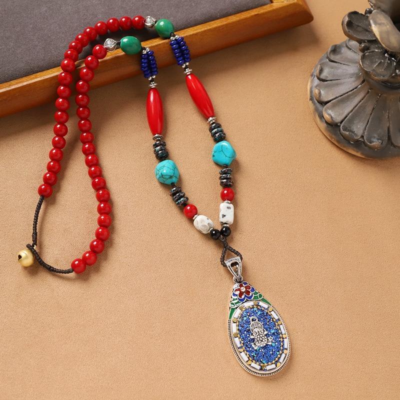 

Original Tibetan retro long necklace Exotic Nepalese pendant Turquoise weaving men s and women s niche accessories