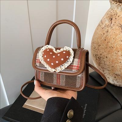 Cute Handbag Small Bag Women's New Niche Design Love Messenger Bag Maillard Children's Small Square Bag