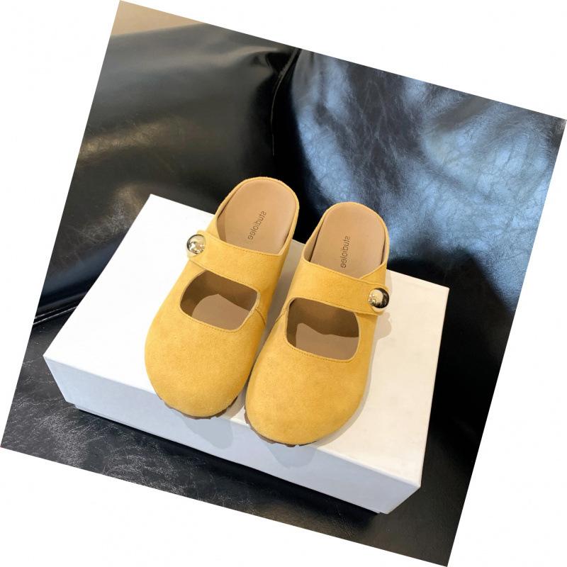 Height increase of 5cm~ Little golden bean big round head soft cute height increase half slippers woman