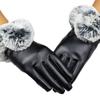 Plus Velvet Waterproof Windproof Touch Screen Mittens Faux Fur Gloves Cashmere Gloves PU Leather