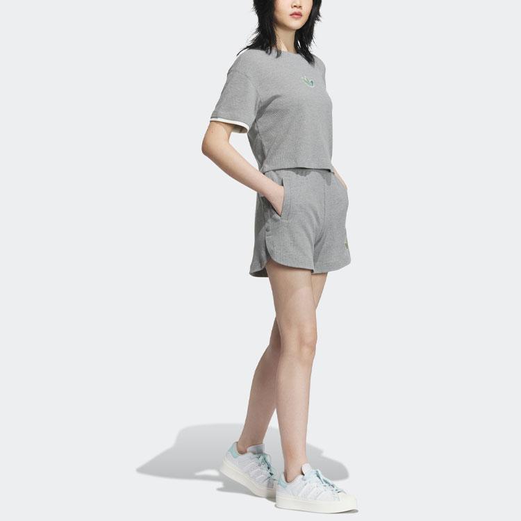 Adidas Originals Trefoil Logo Print Regular-Fit Casual Shorts Women Shorts Basic-Heather-Grey IK8623