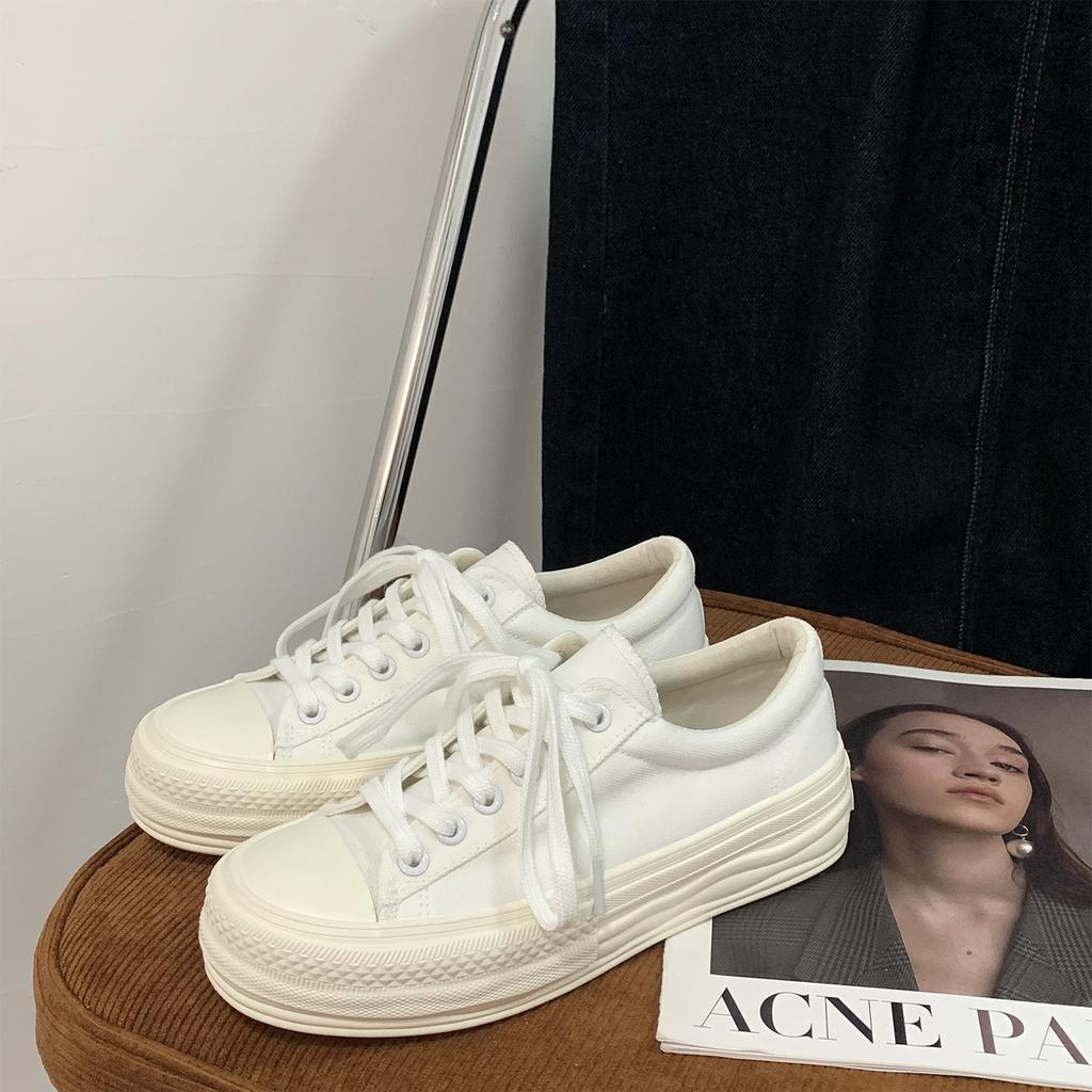 Platform canvas shoes women's height-increasing dissolving shoes niche versatile white shoes retro casual board shoes MIS-614