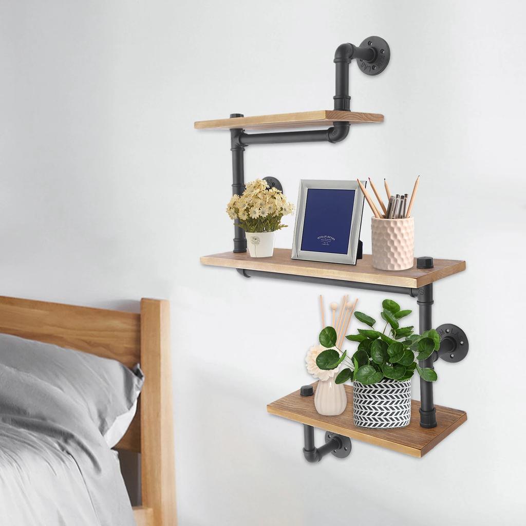 3-tier Vintage Storage Shelf Wall Mounted Industrial Wooden Frame Bookshelf Kitchen Shelf