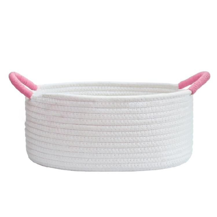 Elegant Cotton Rope Sundries Storage Basket with Handle Hand Woven Kids Toy Desktop Organizer Box Home Decoration