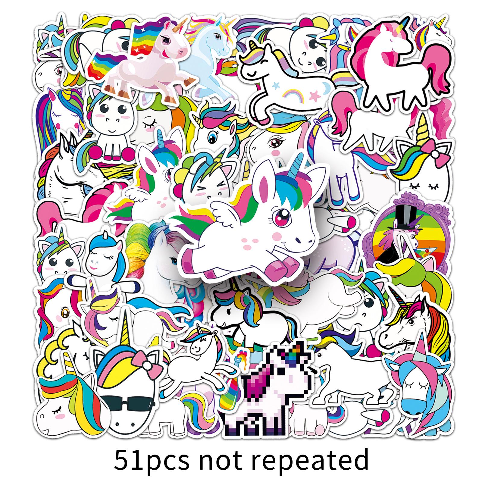 

51PCS Waterproof Rainbow Unicorn Stickers - Cartoon Animation for Journals, Laptops & Decorative Use