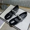 Square Head Silver Mary Jane Shoes Women's Summer Skirt Temperament Versatile Small Leather Shoes Flat Bottom Shallow Mouth Single Shoes Doudou Shoes