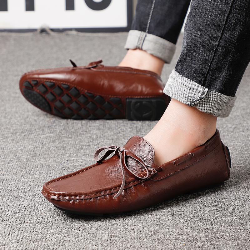 shoes2026 two-layer cowhide Doudou shoes 38-47 trend versatile advanced sense one pedal