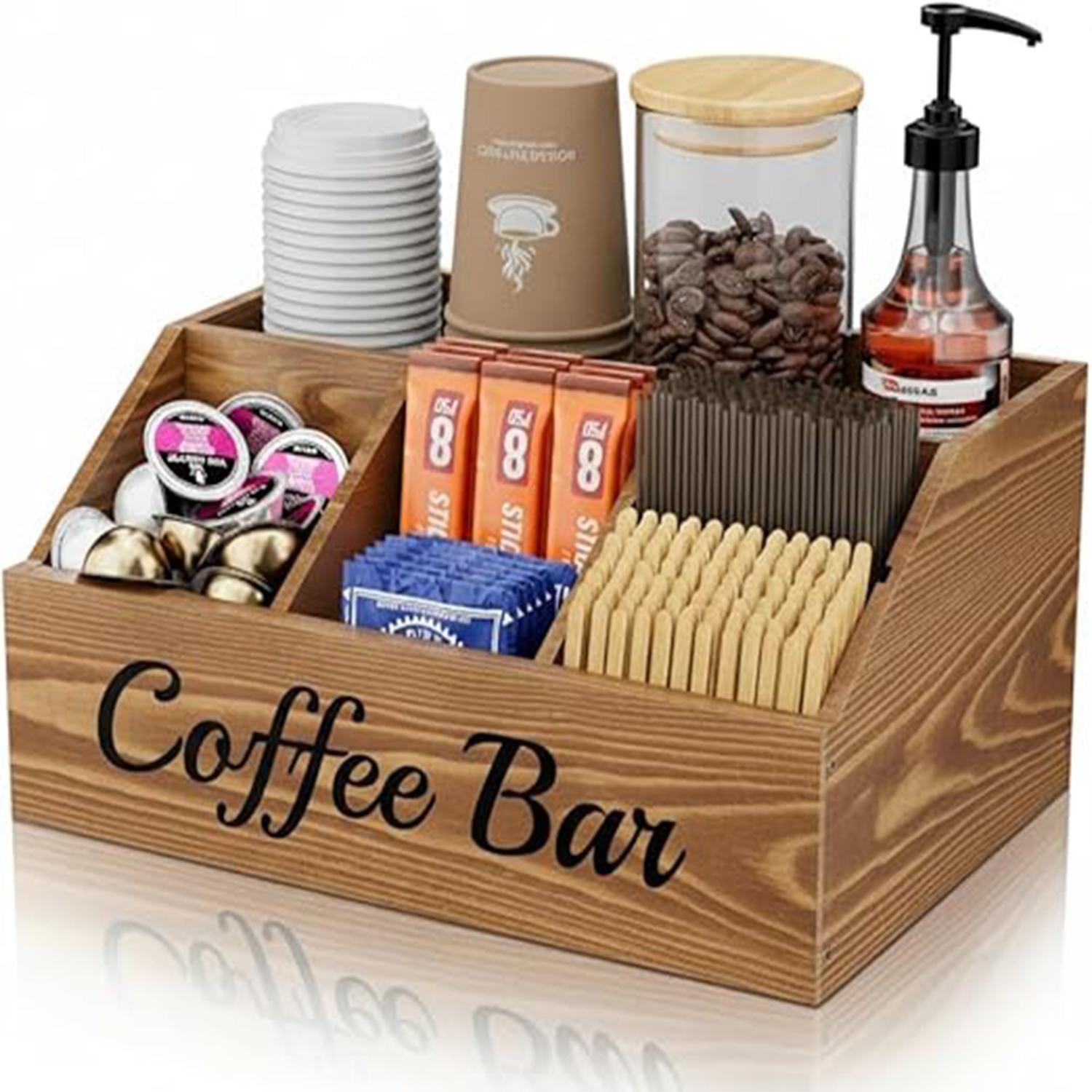 

Wooden Coffee Storage Box Countertop Spice Organizer Multi-Purpose Coffee Bar Cabinet Kitchen Counter Storage Box коричневий