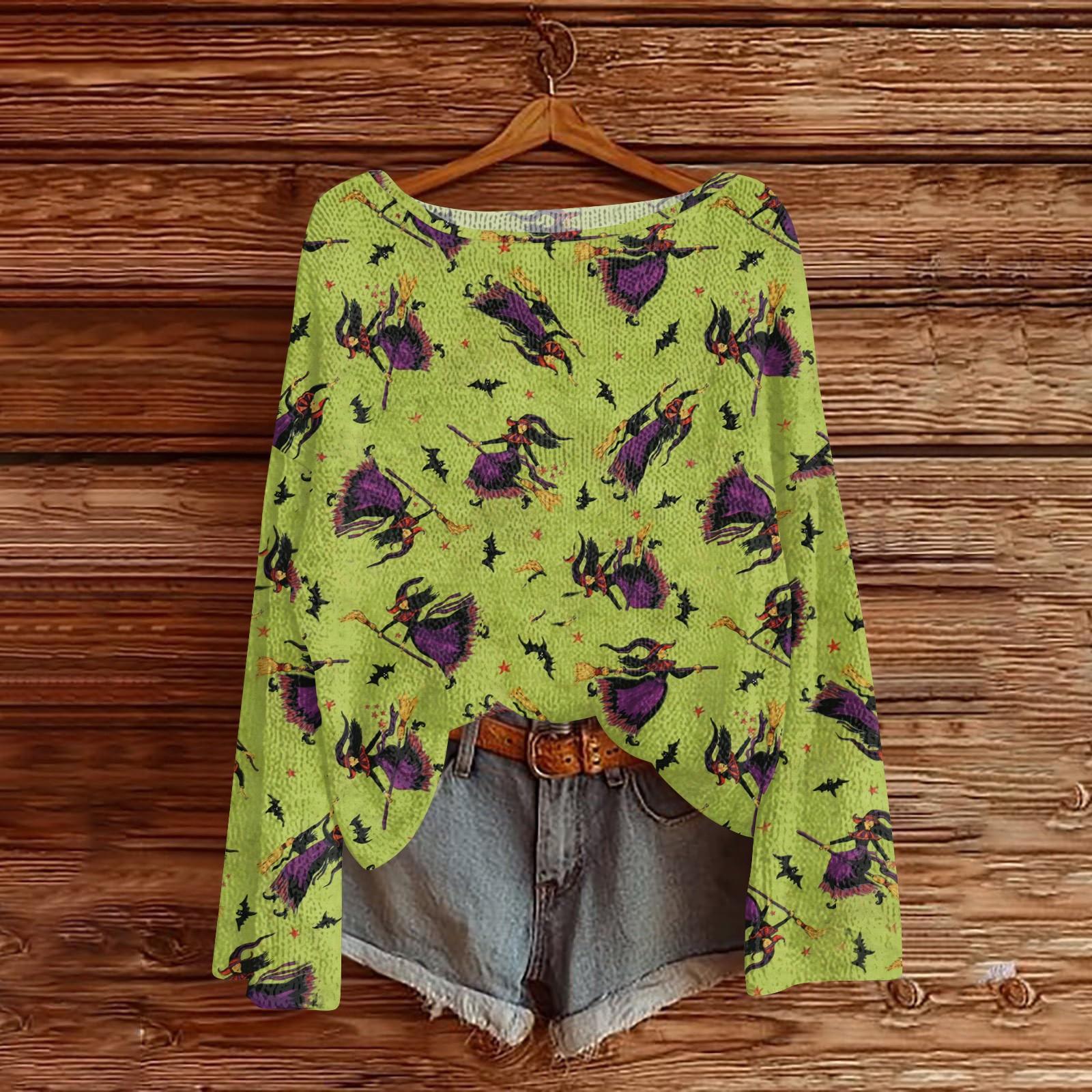 

Womens Fall Sweaters Long Sleeve Print Tops Pullover Sweaters Loose Dressy Casual Basic Clothes L армія зелений колір