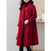 Women Red Wool Coat Winter Loose Wedding Coat Midi Jacket Doll Collar Petite Outerwear