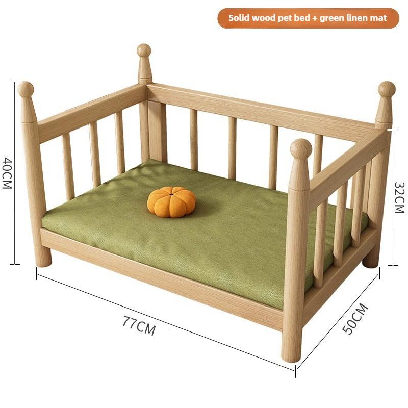 Wooden Dog Bed Modern Durable Dog Bed Headboard All Season Safety Dogs Beds Removable Mattress Dampproof Teddy Stylish Cat Nest