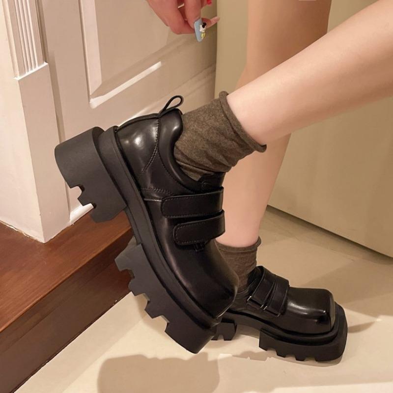 Thick Soled Square Toe Loafers Women Singles Spring , With A New British Style And Slimming Effect. Jk Small Leather Shoes