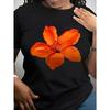 Women Plus Size Hibiscus Print T-Shirt Orange Yellow Hawaiian Floral Crew Neck Short Sleeve Spring Summer Beach Casual Oversized Top