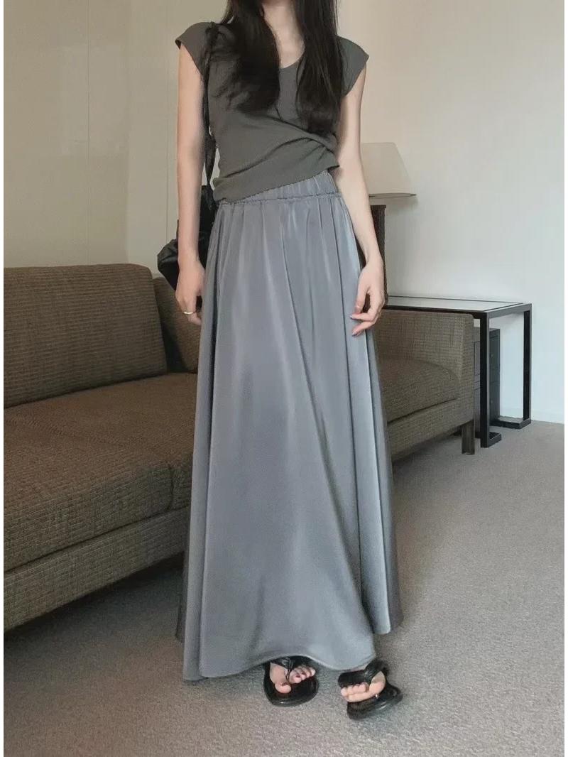 

Длинная юбка из атласного ацетата в стиле Хепберн для женщин One Size серый