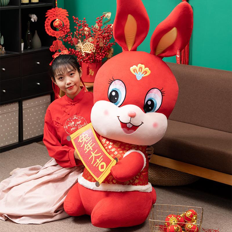 

Маскот Года Кролика Милая Кукла-Кролик в Костюме Тан Зодиакальная Кукла-Кролик Подарок для Мероприятия 30cm