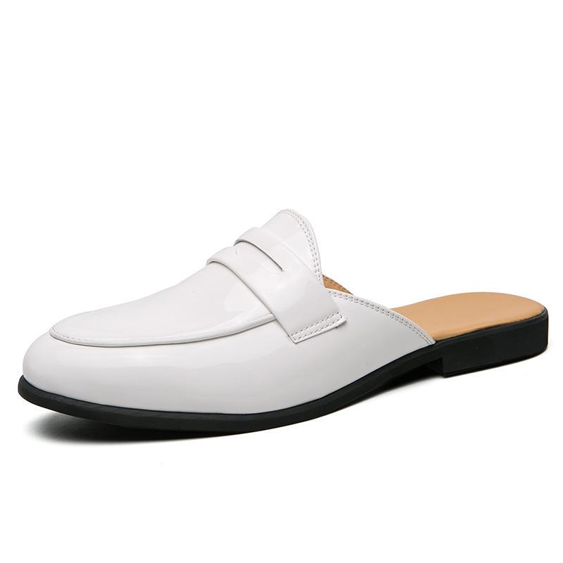 2025 summer new men's business casual leather shoes Korean version trend versatile half slippers breathable trendy men's shoes large size