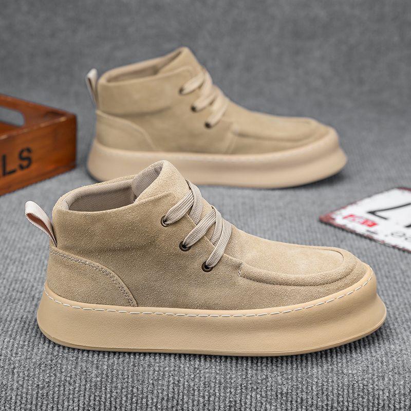 Martin Boots Men's Autumn Men's Shoes 2025 New Velvet Medium-top Casual Cotton Shoes Turned Fur Leather Thick-soled Tooling Boots