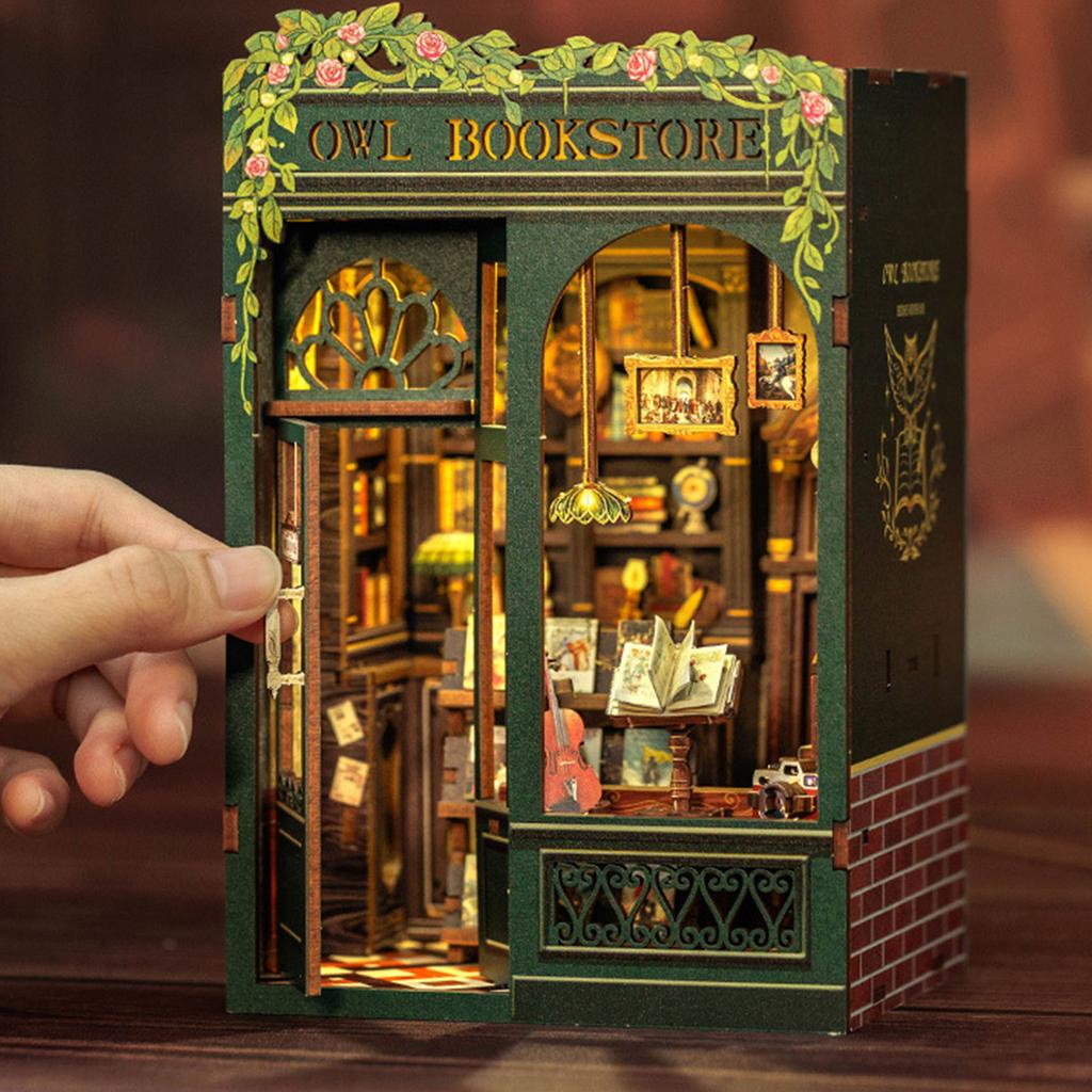 Creative 3D Wooden Bookstore Model Kits For Adult Teens Touch Control Lighting Decorative Desk Ornament Craft Gift