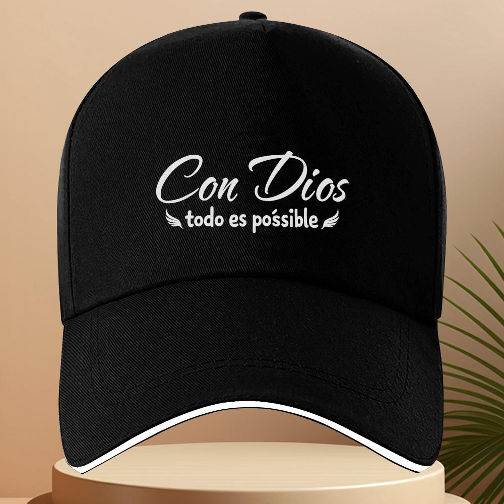 

1pc Spanish Inspirational Baseball Cap Con Dios Todo Es Posible with God Anything Is Possible Black with White Lettering One Size