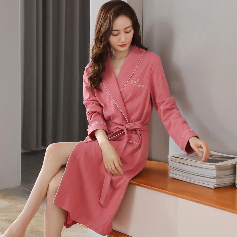 Couple Nightgown Women'S Pajamas Spring And Autumn Cotton Long-Sleeved Bathrobe Long Men'S Cotton Bathrobe Dressing Gown