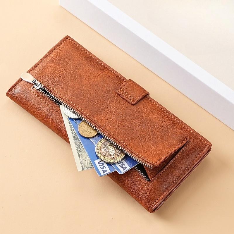 Vintage Long Wallet Men Women PU Leather Clutch Wallet Multi Card Holder Zipper Coin Pocket Business Wallet