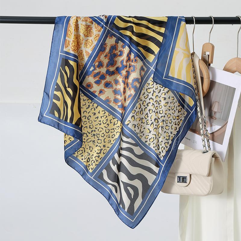 70CM New Leopard Print Square Scarf Women's Imitation Silk Scarf Casual Versatile Decoration Small Neck Scarf Hijab