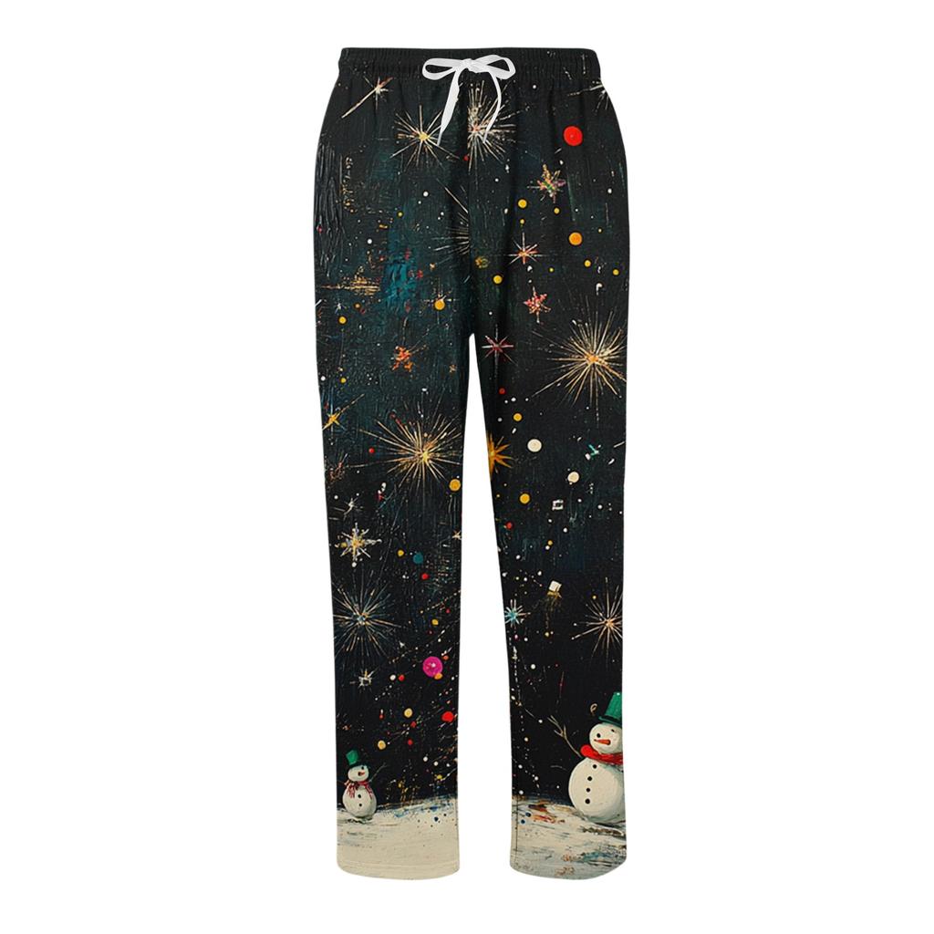 Men's Christmas Print Casual Pants, Loose Fit Straight Leg Trousers with Elastic Waist and Pockets for Holiday Party and Everyday Wear