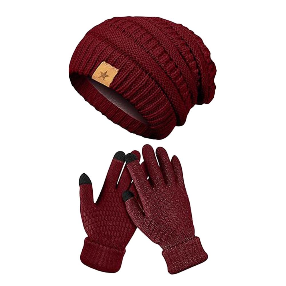 2PCS/Set Soft Knitted Hat Warm Winter Warm Mitten Gift Women Hats Gloves Set  Outdoor