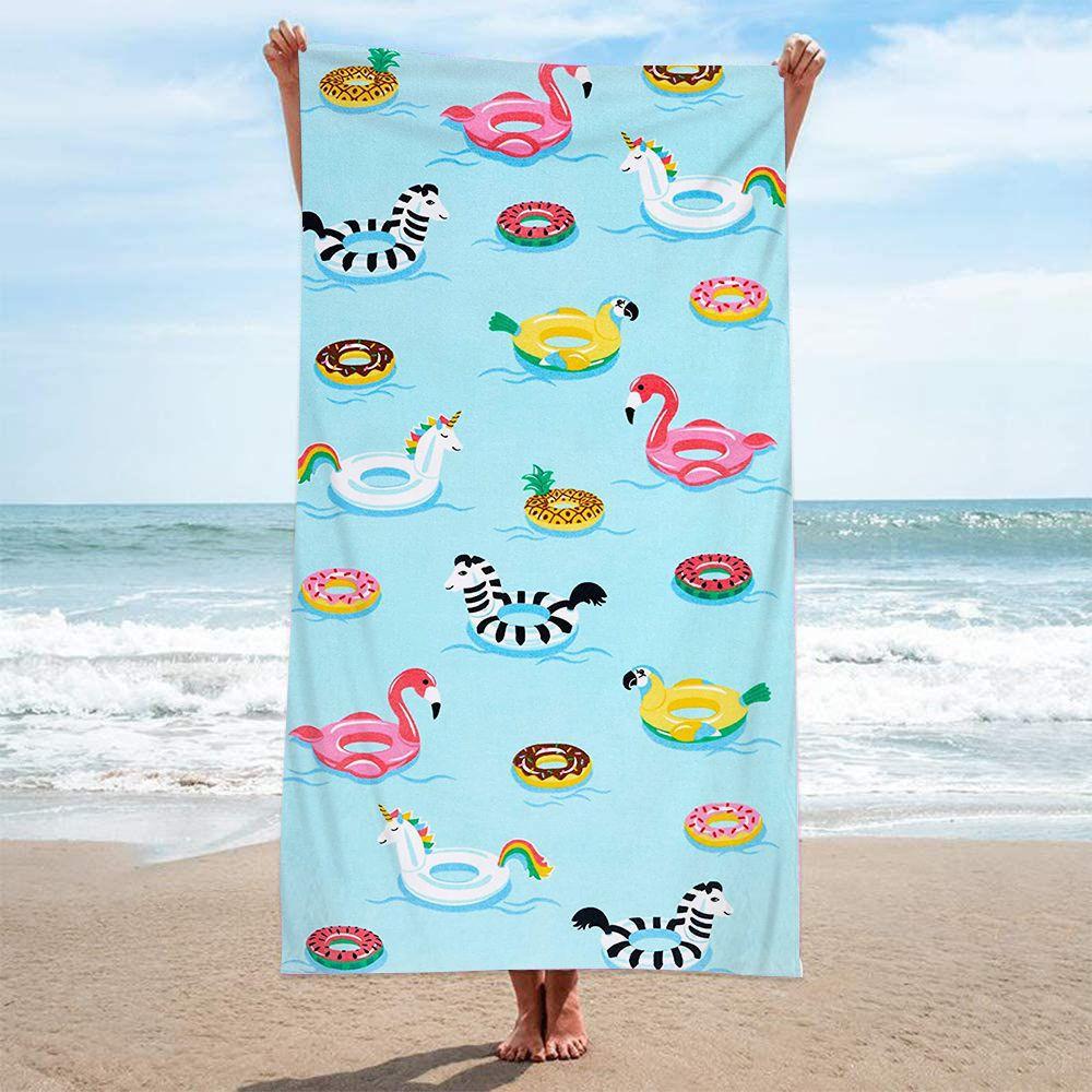 Double-Sided Terry Printed Beach Towel, Microfiber Adult Swimming Bath Towel, Quick-Drying Double-Sided Velvet