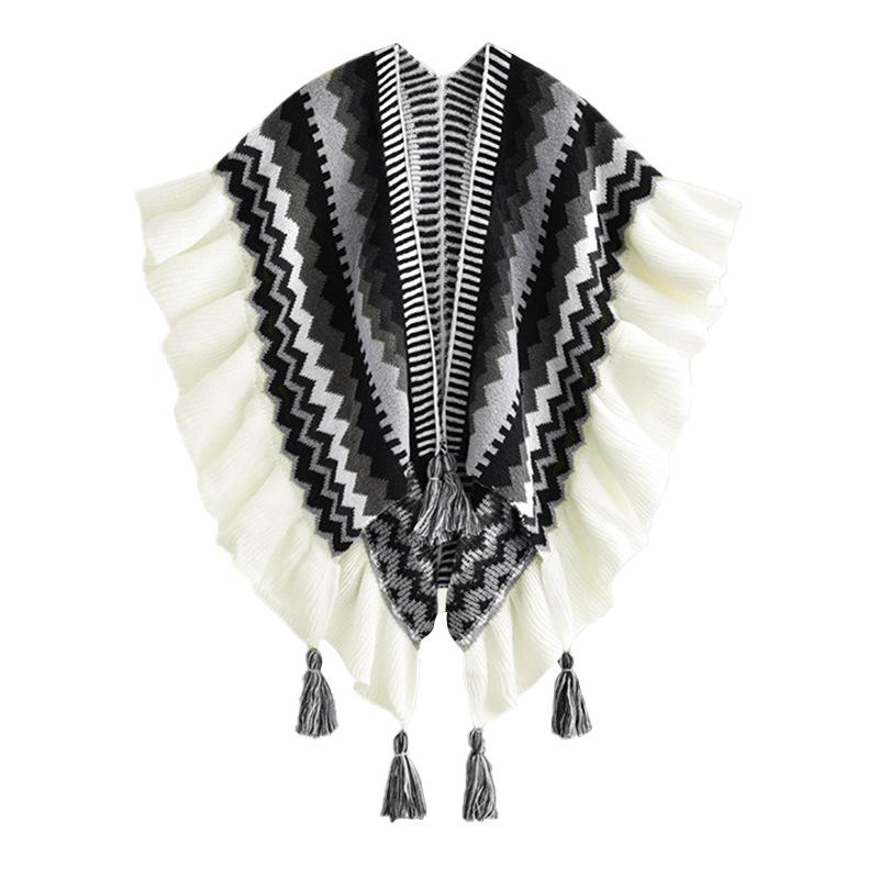 Manufacturer's New Ethnic Style Ruffled Knit Shawl: Xinjiang Stripe, Sichuan-West Travel, Thick and Warm