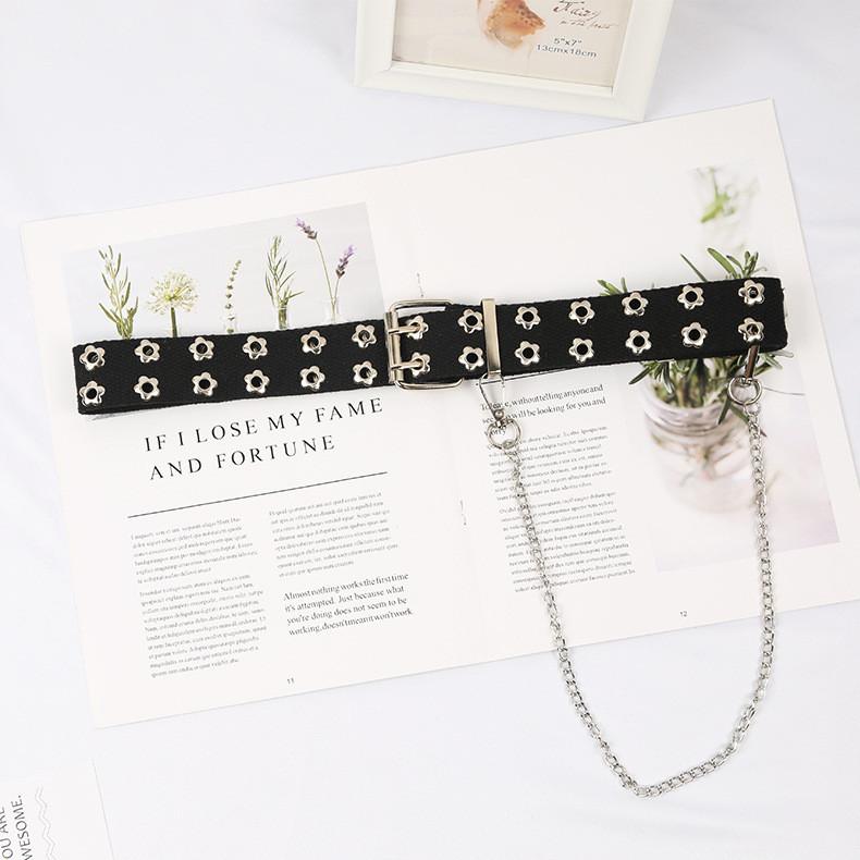 

Hollow Flower Pattern Canvas Belt With Double Pin Buckle For Daily Use