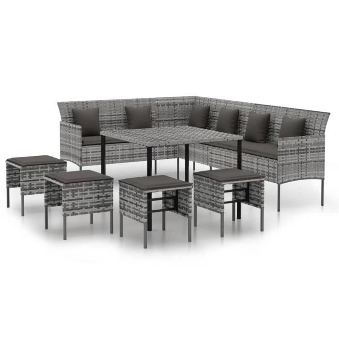 VidaXL Mobilier à dîner de jardin 6pcs et coussins gris résine tressée 3186651