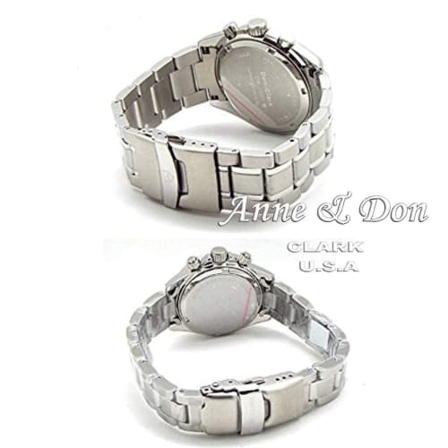 Limited Edition Pair Watches: Don Clark Men's Watch, High-Performance Japanese-Made Chronograph, Anne Clark Women's Watch, Pink Gold with Heart Chain