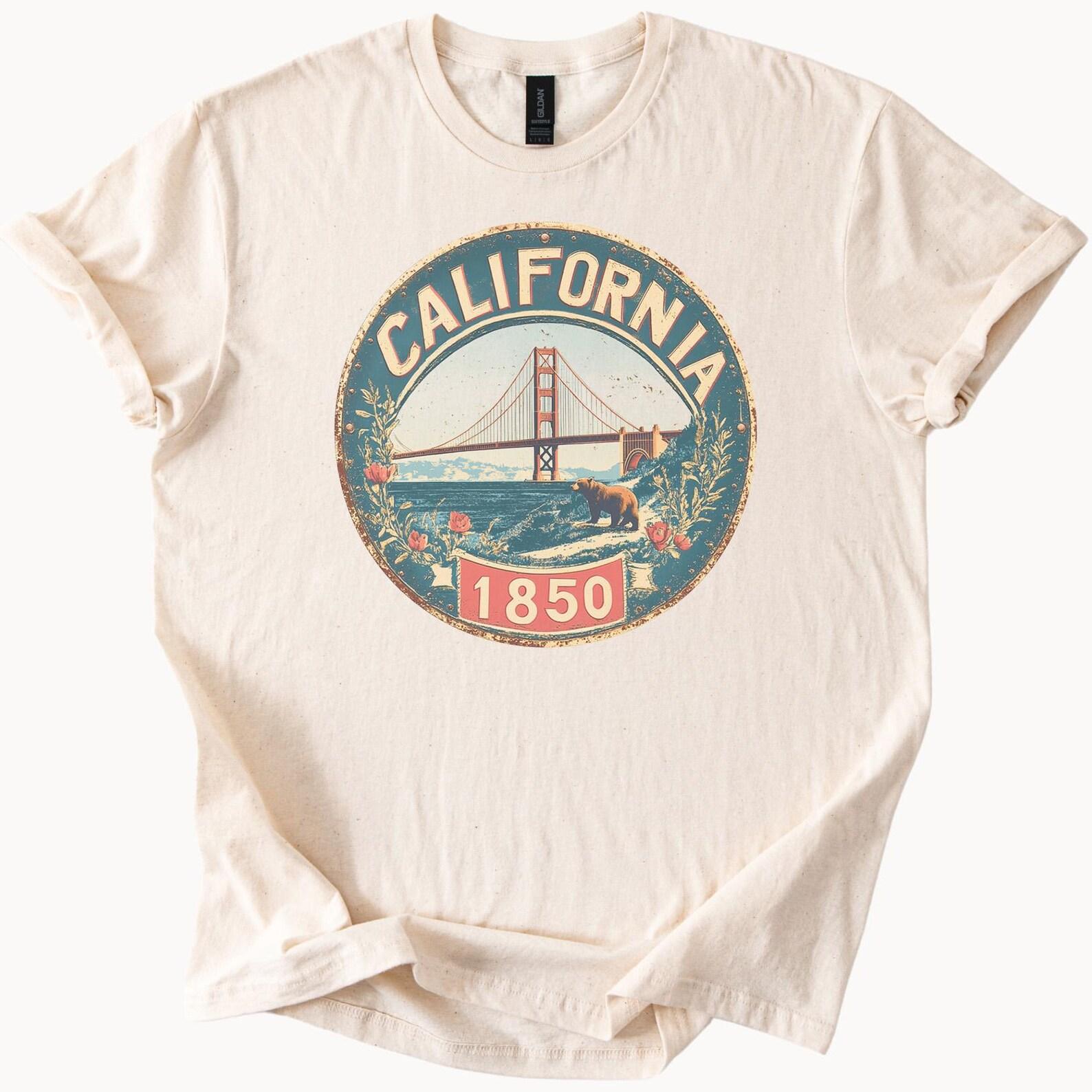 California Graphic T Shirt Golden Gate Bridge Bear 1850 State Flower Wildflower Scenic Nature Art Tee California Souvenir Shirt 120