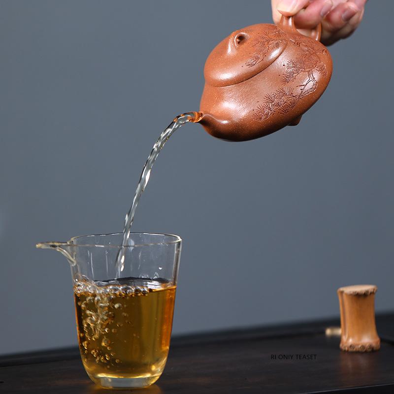 220ml Chinese Yixing Purple Clay Stone Scoop Teapots Beauty Tea Infuser Kettle Hand-carved Pine Tree Tea Pot Zisha Tea Set