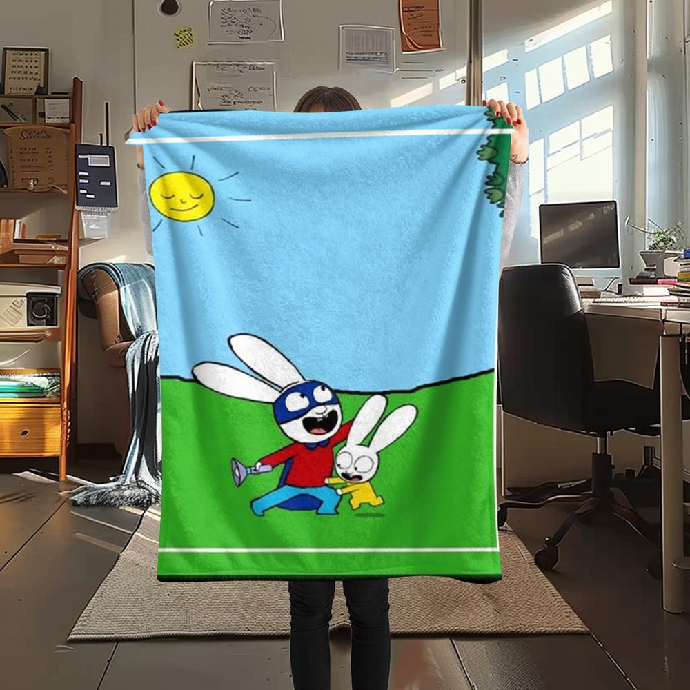 1pz Coperta in Flanella con Stampa di Simon il Coniglio, Alta qualità Confortevole per Tutte le Stagioni, Arredamento per la Casa, Calore e Comfort, Perfetta per Regali di Natale157