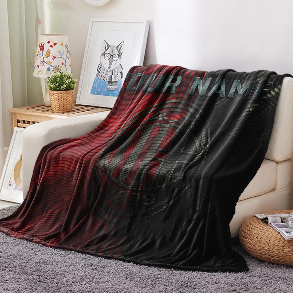Custom Name AC Milan Flannel Blanket, High Quality Comfortable for All Seasons, Home Decor, Warmth and Comfort