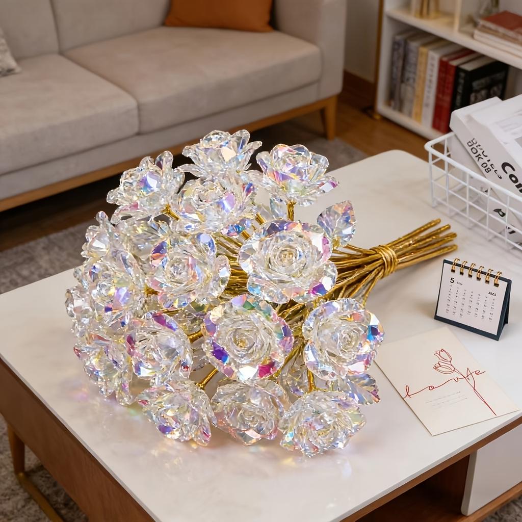 Sparkling Eternal Crystal Roses, Artificial Crystal Flowers, Realistic Rose Bouquet