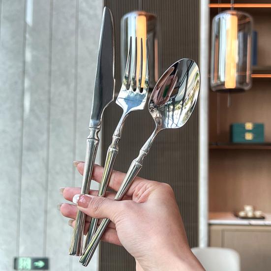Western Food Tableware 304 Stainless Steel Slim Waist Handle Knife Fork Spoon Mirror Polished Dishwasher Safe Flatware