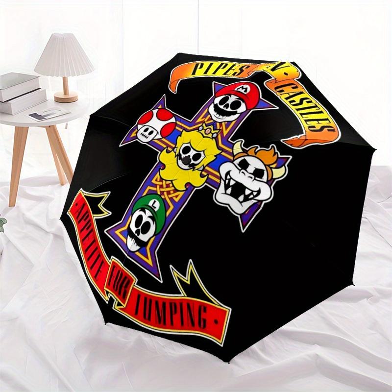 Mario Pipes Castles Automatic Open/Close Umbrella   Compact Travel Umbrella, 8 Rib Heavy Duty Construction, Ideal Gift, 134