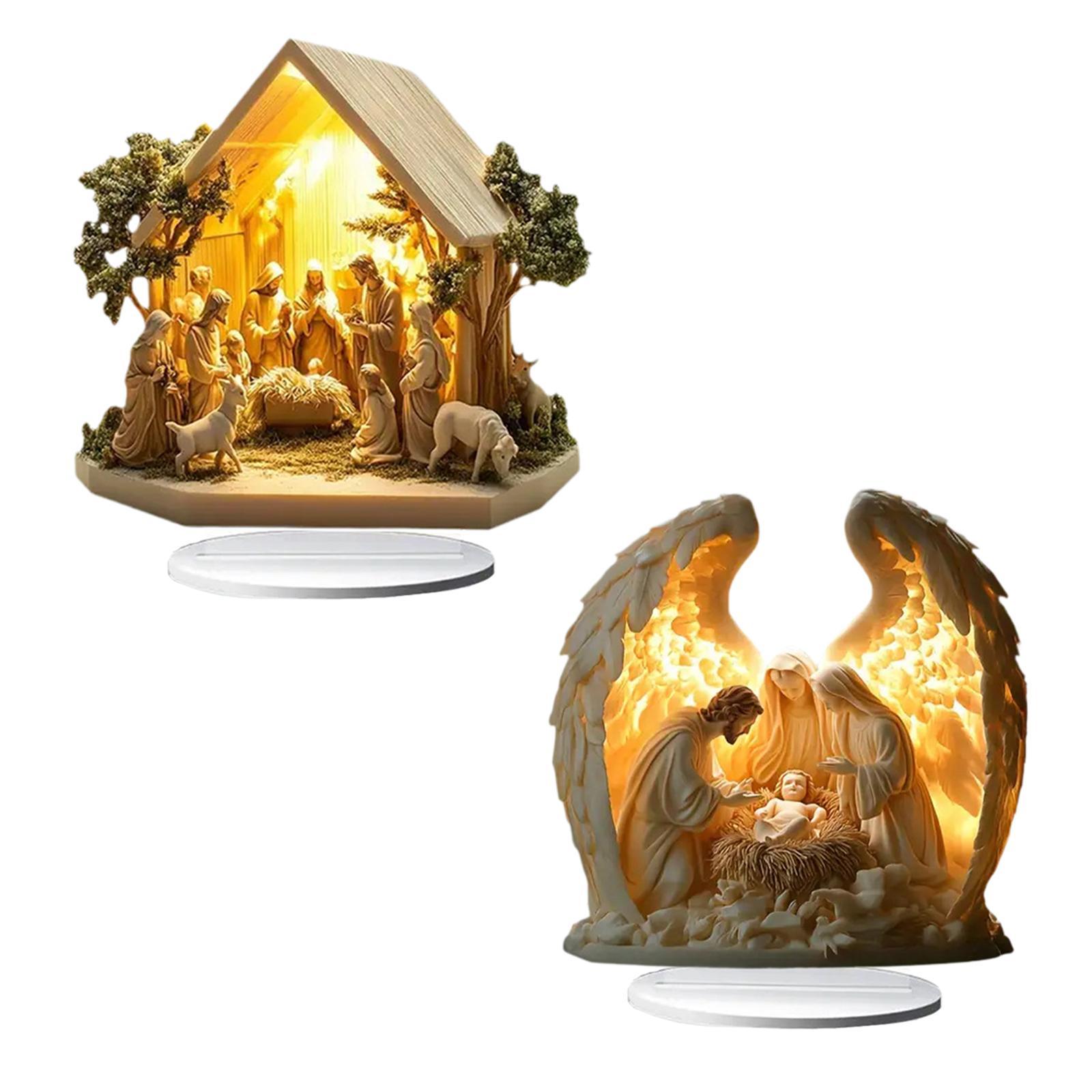 

Christmas Nativity Scene Figurine Decorative Festival Acrylic Table Ornament House 20x20cm