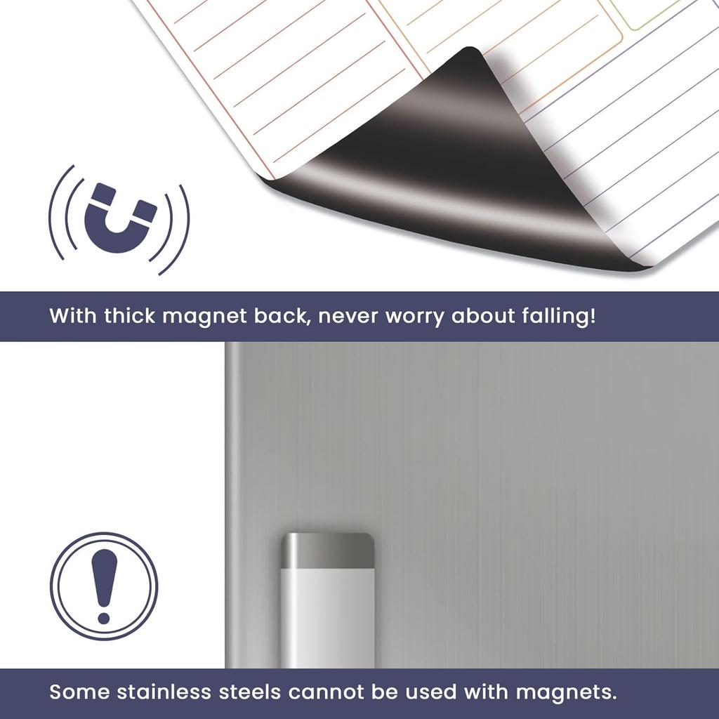 Magnetic Weekly Calendar Whiteboard for Fridge, Refrigerator Dry Erase Weekly White Board, Includes Magnetic Weekly Planner for Fridge with 2 List