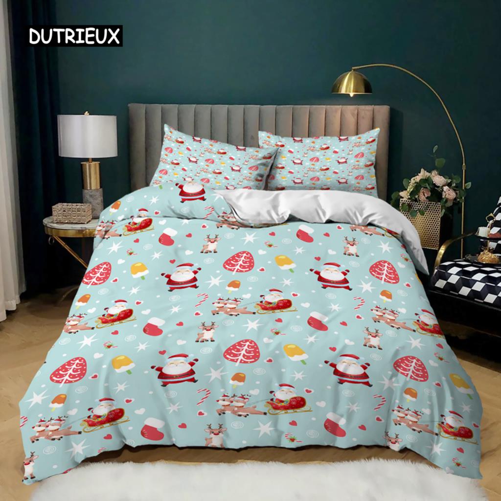 Christmas Duvet Cover Set King Size Christmas Stocking Bells Print Comforter Cover for Kids Girl Christmas Polyester Quilt Cover