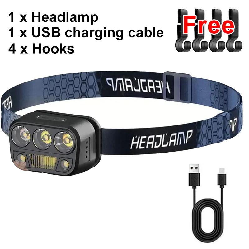 LED Headlamp Flashlight Rechargeable Induction Light Fishing Lamp Light Support White Light Ultra-Light Emergency Climbing Light