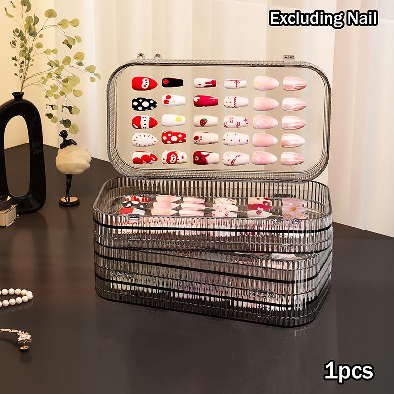 Transparent Plastic Three-Fold Press-On Nail Display Rack Storage Box Organizer for False Nails