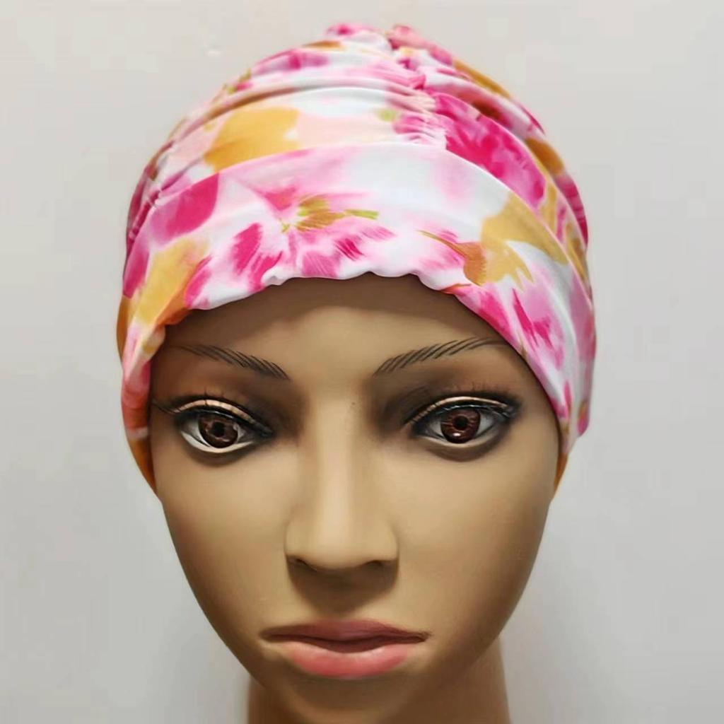 Damen Bunte Bedruckte Bandana Schwimmkappe Wasserdichtes Elastisches Material Langhaarfreundlich Schwimmen am Meer Strandzubehör