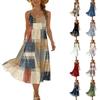 Damen Bohemian Floralprint Verstellbarer Träger Ärmelloses Midi-Kleid mit Taschen für Freizeit Strand Urlaub