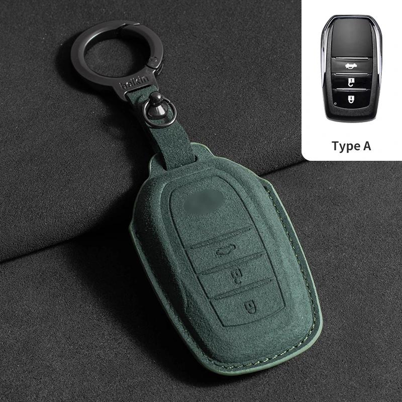 Interior Mouldings Leather Car Key Case for Toyota Prius Camry Corolla CHR C-HR RAV4 Land Cruiser 2/3 Button Keychain Suede Acce